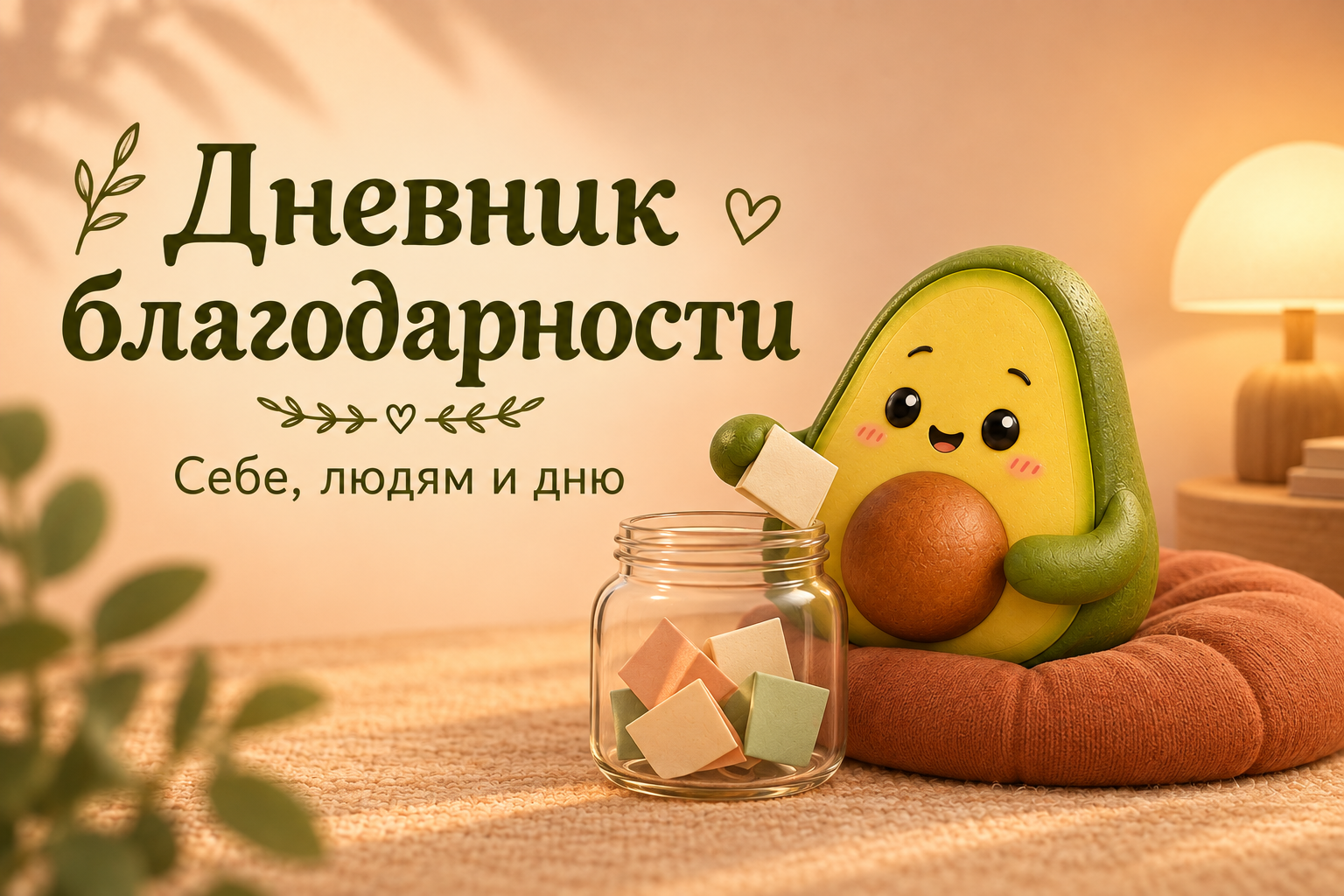 Авокадик Аводома кладёт записку с благодарностью в стеклянную баночку